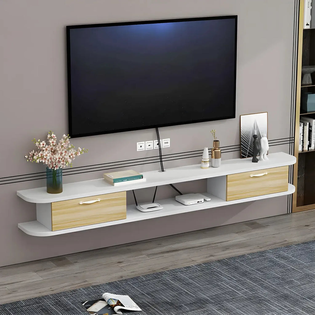 Meuble TV contemporain suspendu en bois noir avec rangement ouvert