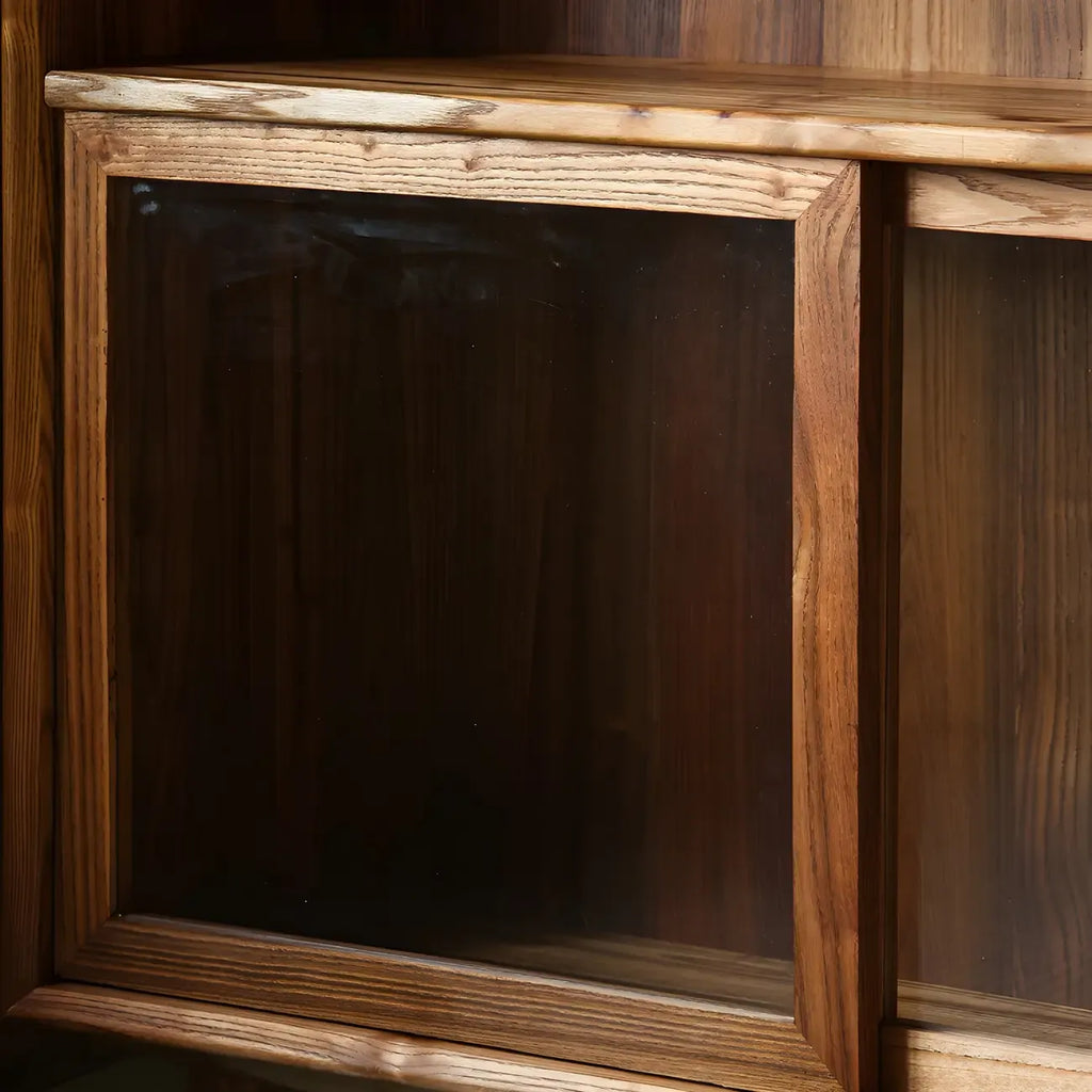 Vitrine standard à porte coulissante en bois brun et verre