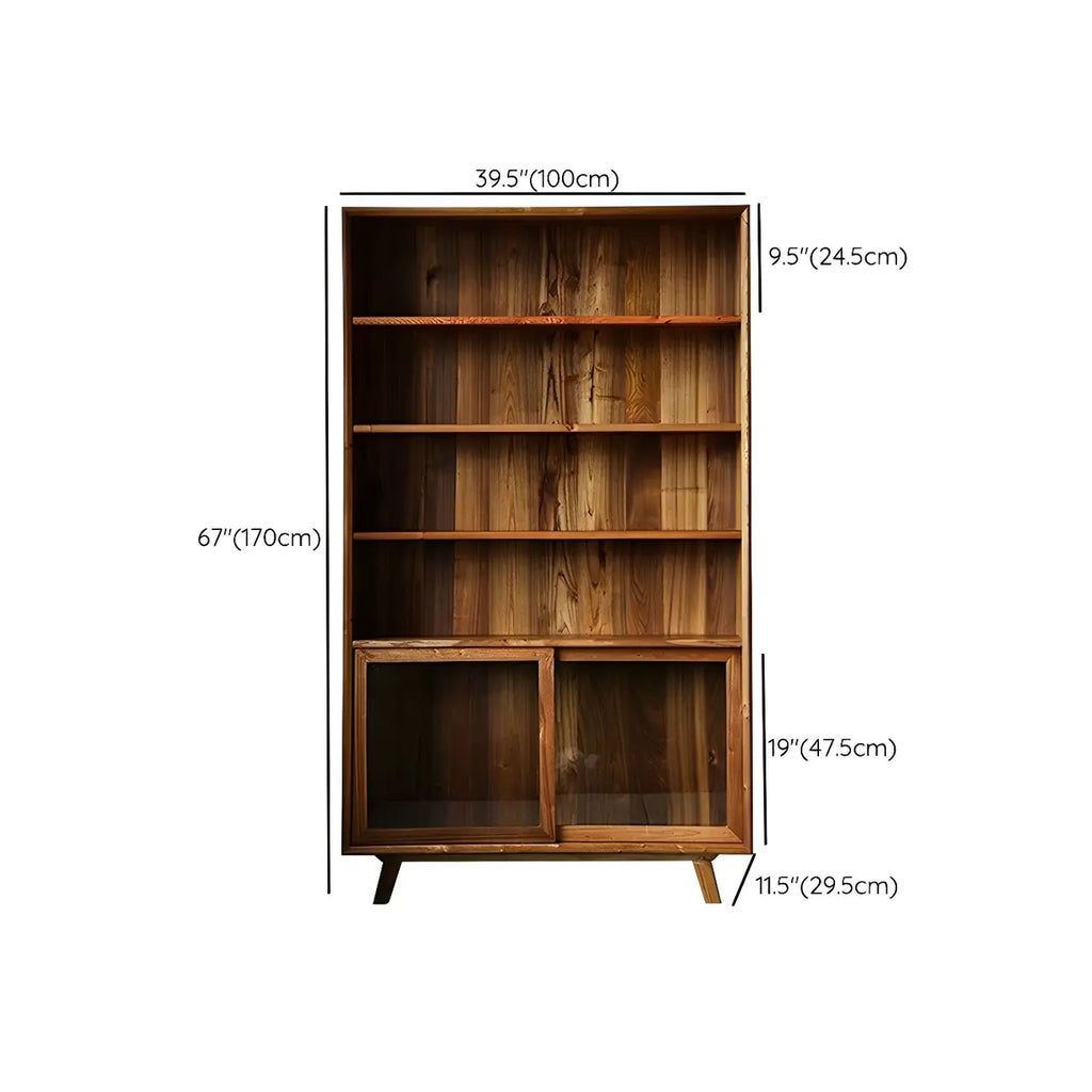 Vitrine standard à porte coulissante en bois brun et verre