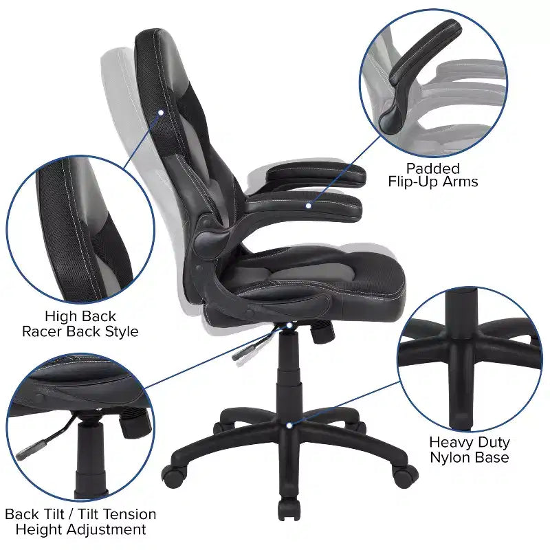 Ensemble bureau de gaming et chaise de course Flash Furniture avec porte-gobelet, crochet pour casque et support pour moniteur/smartphone