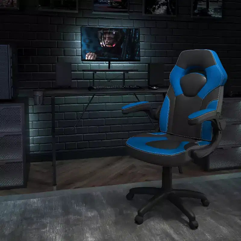 Ensemble bureau de gaming et chaise de course Flash Furniture avec porte-gobelet, crochet pour casque et support pour moniteur/smartphone