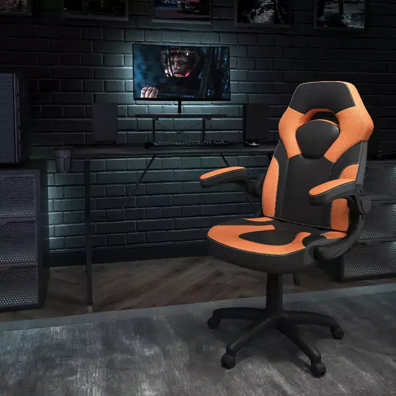 Ensemble bureau de gaming et chaise de course Flash Furniture avec porte-gobelet, crochet pour casque et support pour moniteur/smartphone