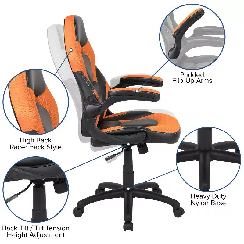 Ensemble bureau de gaming et chaise de course Flash Furniture avec porte-gobelet, crochet pour casque et support pour moniteur/smartphone