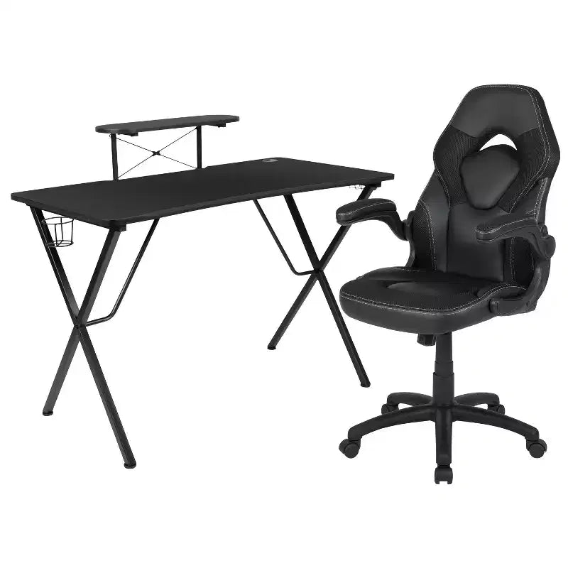 Ensemble bureau de gaming et chaise de course Flash Furniture avec porte-gobelet, crochet pour casque et support pour moniteur/smartphone