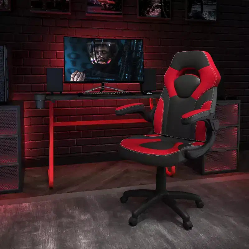 Ensemble bureau de jeu et chaise de course Flash Furniture avec porte-gobelet et crochet pour casque