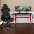 Ensemble bureau de jeu et chaise de jeu inclinable Flash Furniture avec porte-gobelet et crochet pour casque