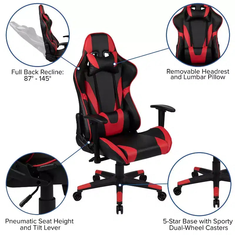 Ensemble bureau de jeu et chaise de jeu inclinable Flash Furniture avec porte-gobelet et crochet pour casque