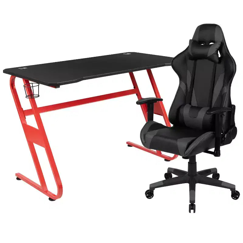 Ensemble bureau de jeu et chaise de jeu inclinable Flash Furniture avec porte-gobelet et crochet pour casque