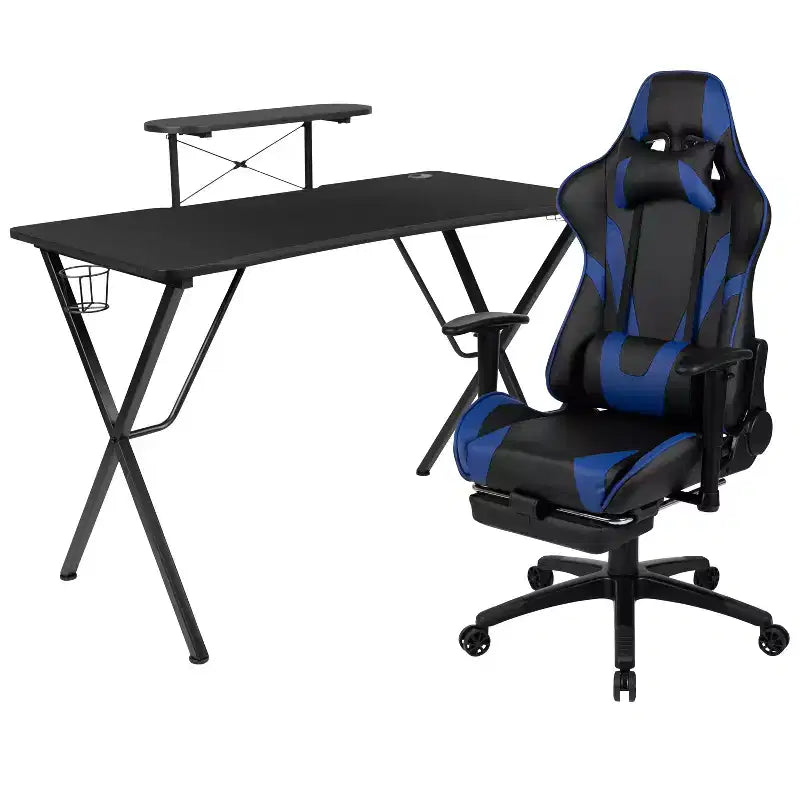 Ensemble bureau de jeu et fauteuil de jeu inclinable Flash Furniture avec repose-pieds, porte-gobelet, support pour casque et support pour moniteur/smartphone