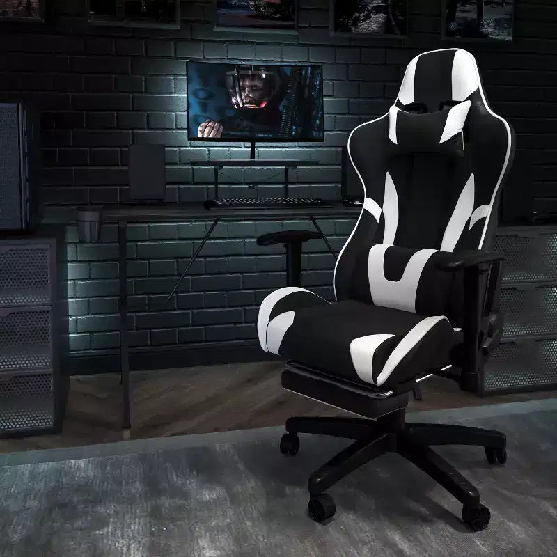 Flash Furniture Sedia da Gaming X30, sedia da ufficio ergonomica da corsa per computer con schienale completamente reclinabile e poggiapiedi estraibile in pelle sintetica rossa