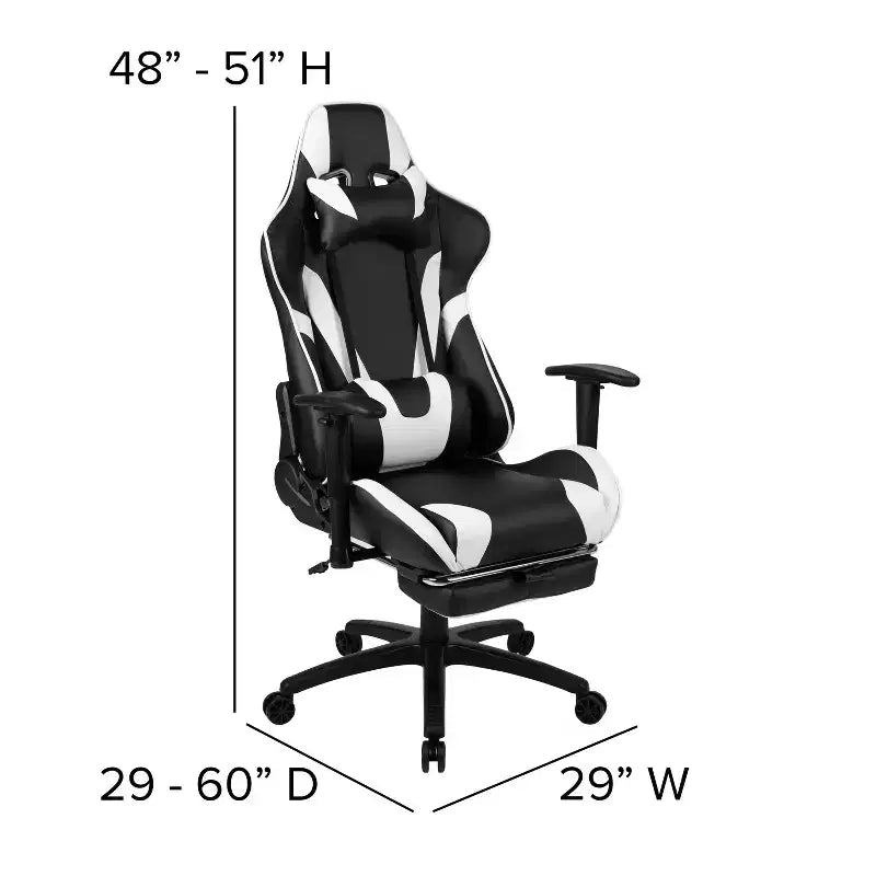 Flash Furniture Sedia da Gaming X30, sedia da ufficio ergonomica da corsa per computer con schienale completamente reclinabile e poggiapiedi estraibile in pelle sintetica rossa