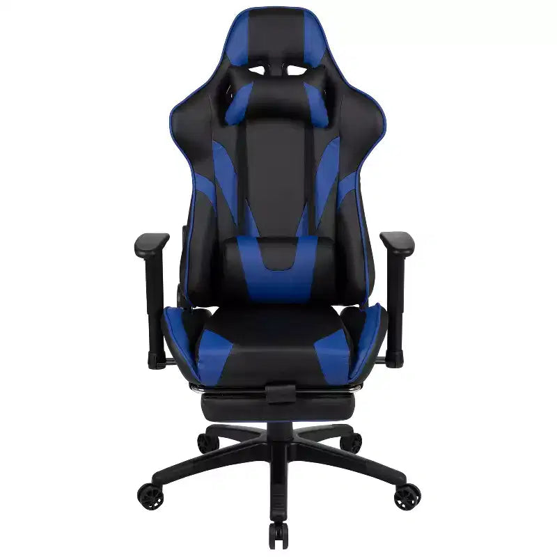 Flash Furniture Sedia da Gaming X30, sedia da ufficio ergonomica da corsa per computer con schienale completamente reclinabile e poggiapiedi estraibile in pelle sintetica rossa