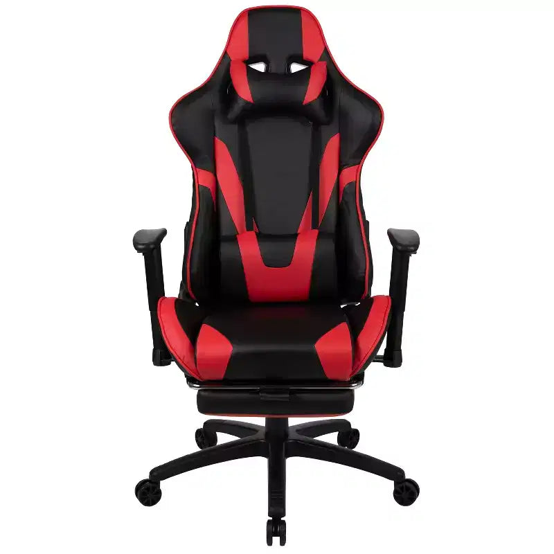 Flash Furniture Sedia da Gaming X30, sedia da ufficio ergonomica da corsa per computer con schienale completamente reclinabile e poggiapiedi estraibile in pelle sintetica rossa