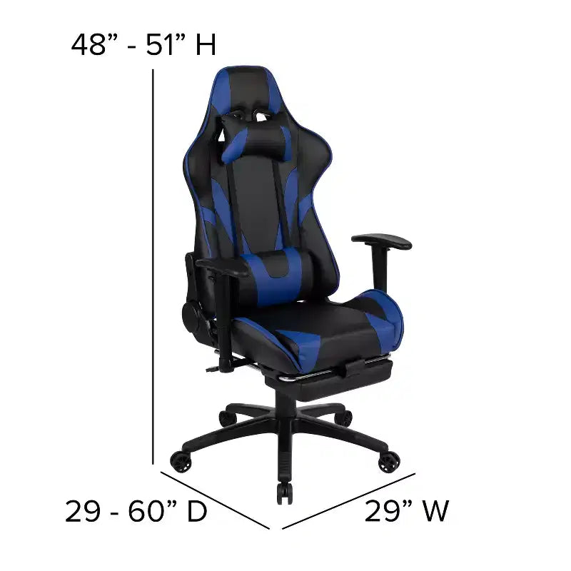 Flash Furniture Sedia da Gaming X30, sedia da ufficio ergonomica da corsa per computer con schienale completamente reclinabile e poggiapiedi estraibile in pelle sintetica rossa