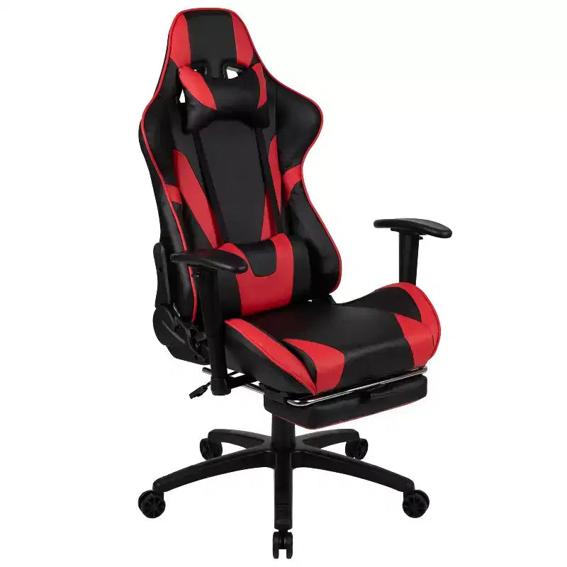 Flash Furniture Sedia da Gaming X30, sedia da ufficio ergonomica da corsa per computer con schienale completamente reclinabile e poggiapiedi estraibile in pelle sintetica rossa