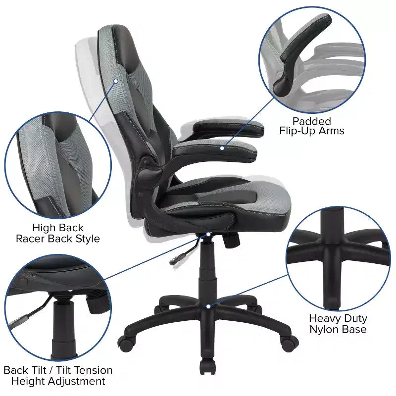 Flash Furniture X10 Sedia da Gaming Racing Ufficio Ergonomica per Computer PC Girevole Regolabile con Braccioli Ribaltabili