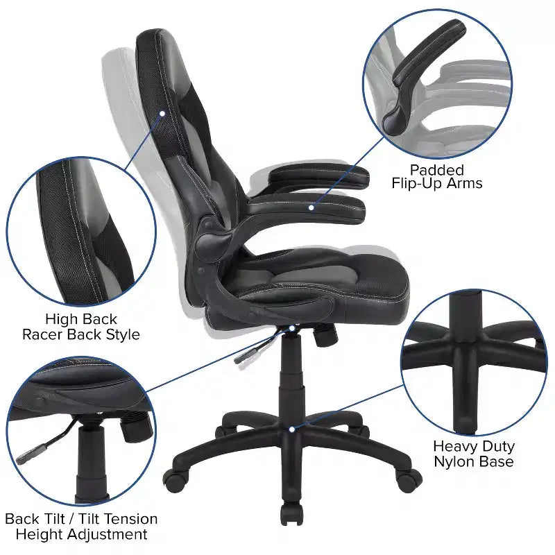 Flash Furniture X10 Sedia da Gaming Racing Ufficio Ergonomica per Computer PC Girevole Regolabile con Braccioli Ribaltabili