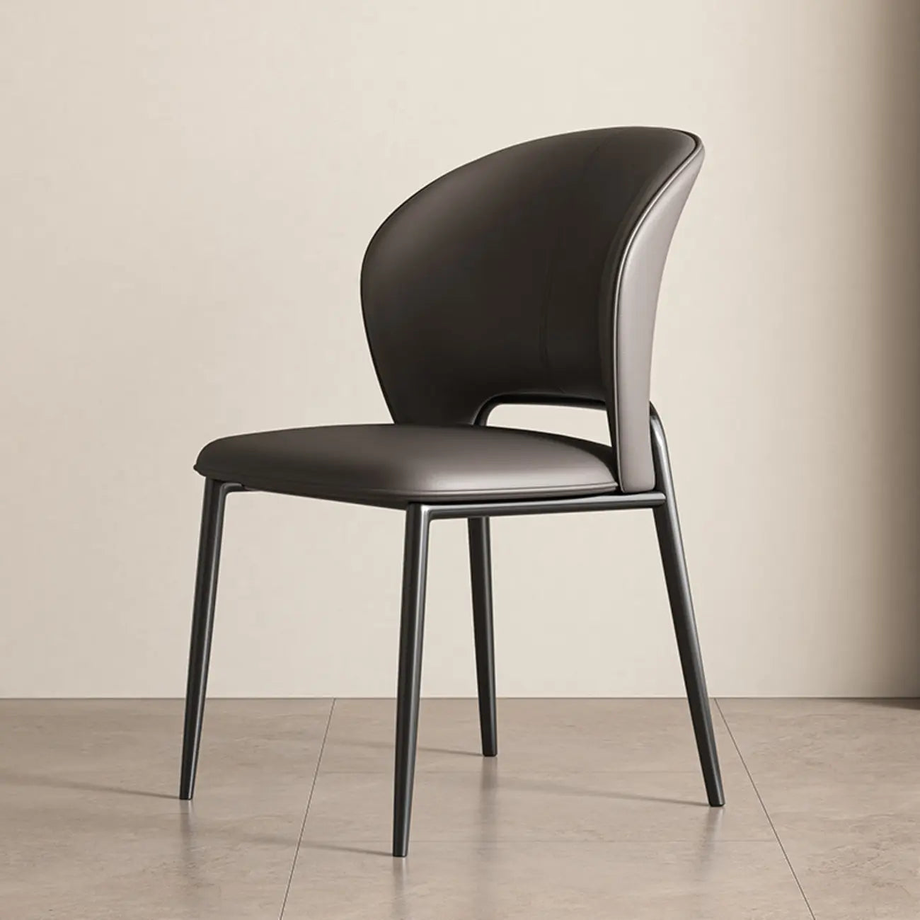 Chaise de salle à manger moderne en similicuir à dossier bas incurvé