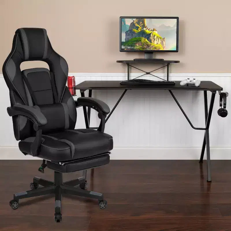 Bureau de jeu Flash Furniture avec porte-gobelet/crochet pour casque/support d'écran et chaise de jeu inclinable avec repose-pieds