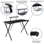 Bureau de jeu Flash Furniture avec porte-gobelet/crochet pour casque/support d'écran et chaise de jeu inclinable avec repose-pieds