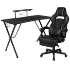 Flash Furniture Gaming Desk with Cup Holder/Headphone Hook/Monitor Stand & Reclining Back/Arms Gaming Chair with Footrest
