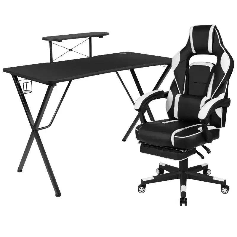 Bureau de jeu Flash Furniture avec porte-gobelet/crochet pour casque/support d'écran et chaise de jeu inclinable avec repose-pieds