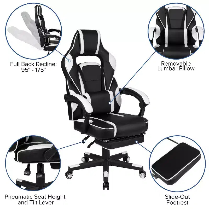 Bureau de jeu Flash Furniture avec porte-gobelet/crochet pour casque et chaise de jeu avec dossier inclinable/accoudoirs et repose-pieds