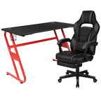 Bureau de jeu Flash Furniture avec porte-gobelet/crochet pour casque et chaise de jeu avec dossier inclinable/accoudoirs et repose-pieds