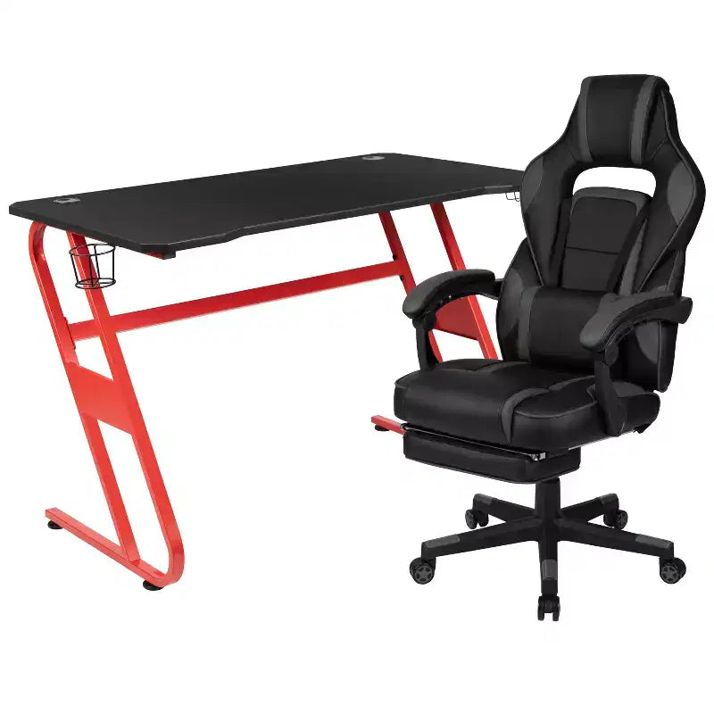 Bureau de jeu Flash Furniture avec porte-gobelet/crochet pour casque et chaise de jeu avec dossier inclinable/accoudoirs et repose-pieds