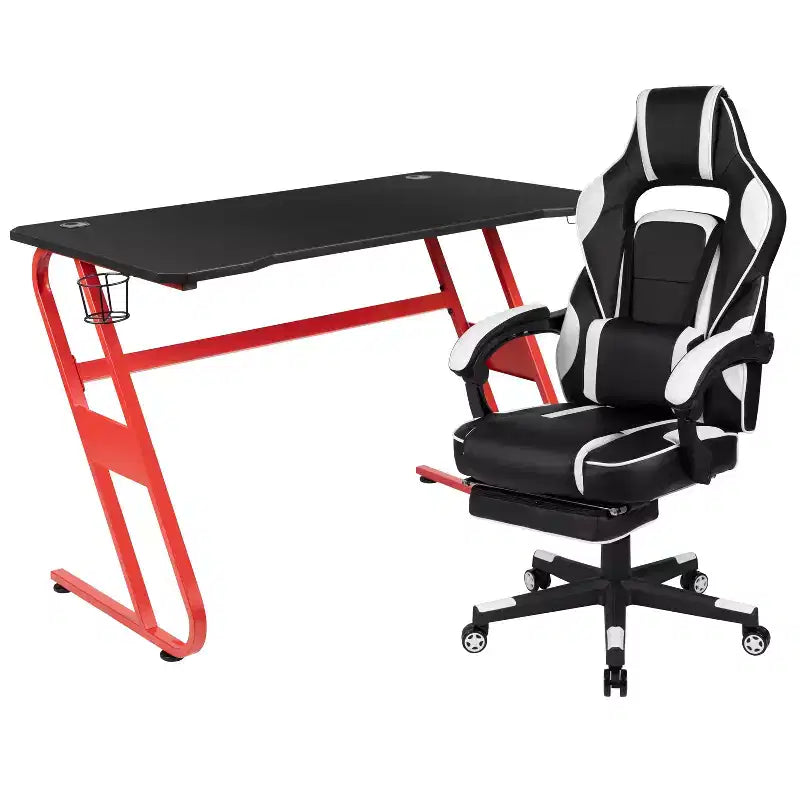 Bureau de jeu Flash Furniture avec porte-gobelet/crochet pour casque et chaise de jeu avec dossier inclinable/accoudoirs et repose-pieds