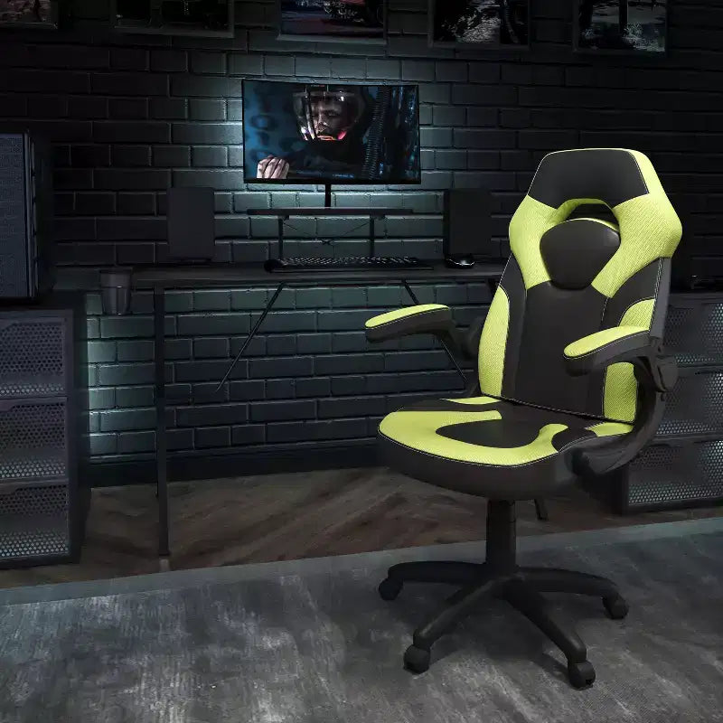 Ensemble bureau de jeu et chaise Emma et Oliver avec porte-gobelet, support pour casque et support pour écran