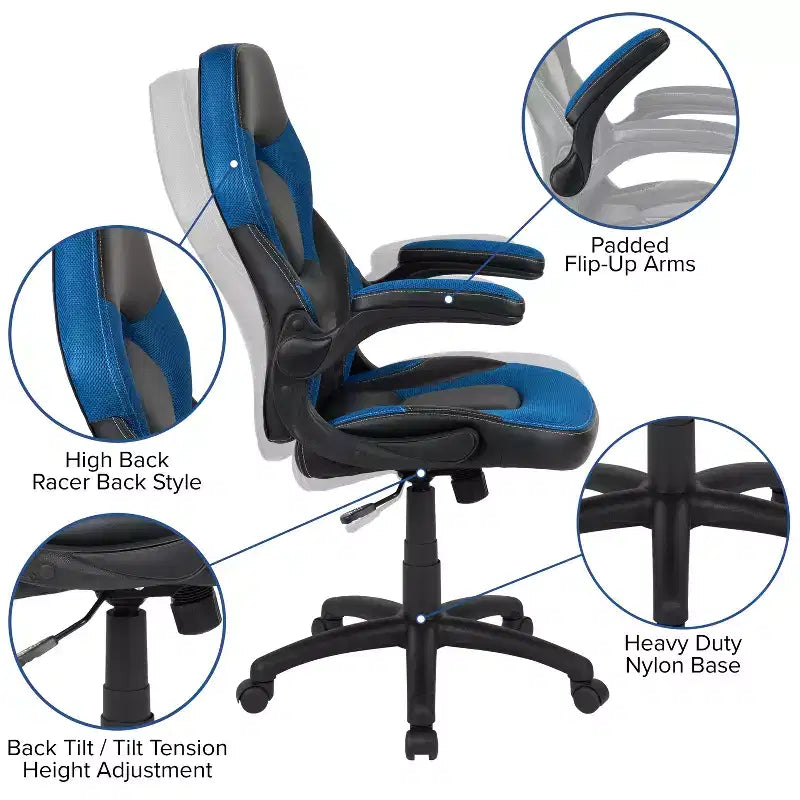 Ensemble bureau de jeu et chaise Emma et Oliver avec porte-gobelet, support pour casque et support pour écran