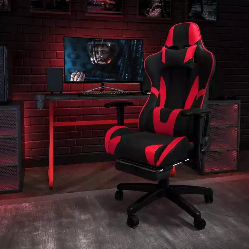 Ensemble bureau Emma et Oliver - Bureau gaming, porte-gobelet, support casque et fauteuil inclinable