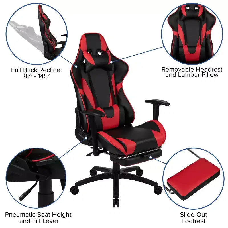 Ensemble bureau Emma et Oliver - Bureau gaming, porte-gobelet, support casque et fauteuil inclinable