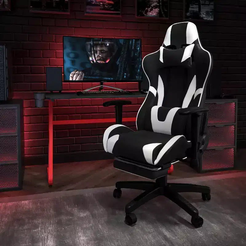 Ensemble bureau Emma et Oliver - Bureau gaming, porte-gobelet, support casque et fauteuil inclinable