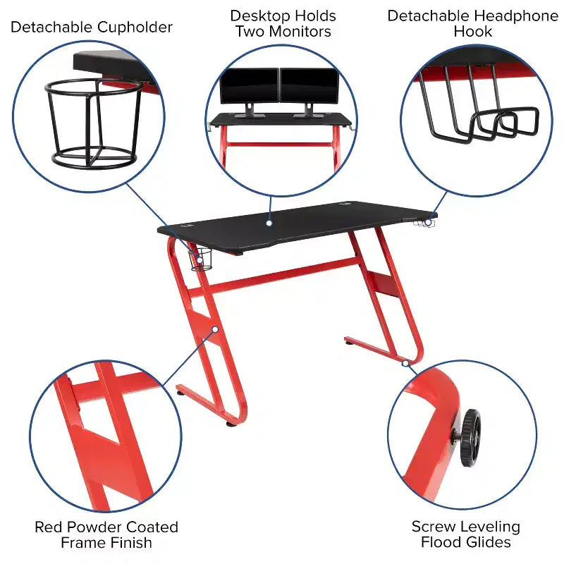 Ensemble bureau Emma et Oliver - Bureau gaming, porte-gobelet, support casque et fauteuil inclinable