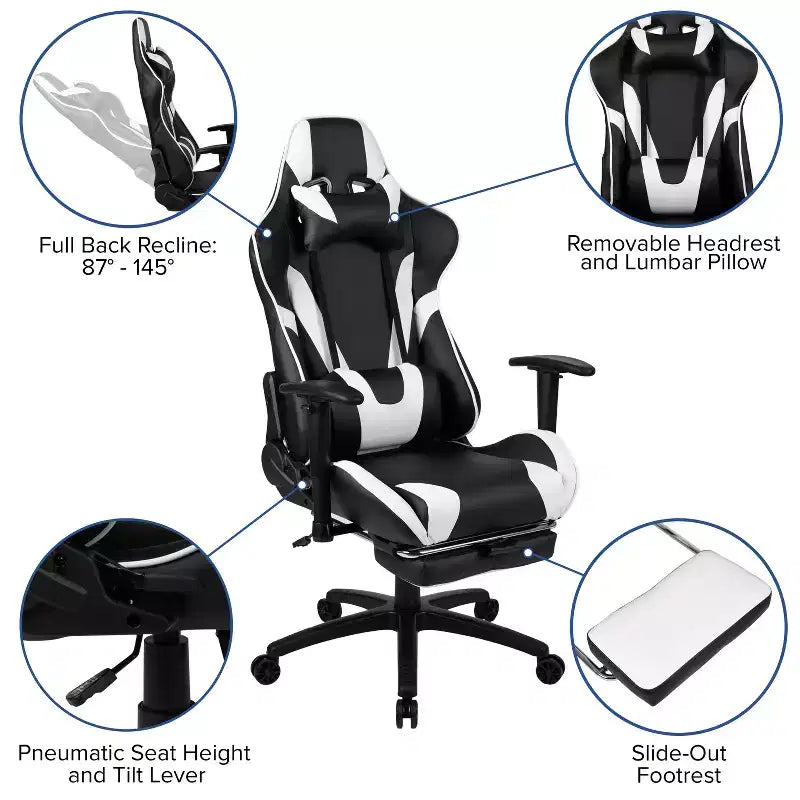 Ensemble bureau Emma et Oliver - Bureau gaming, porte-gobelet, support casque et fauteuil inclinable