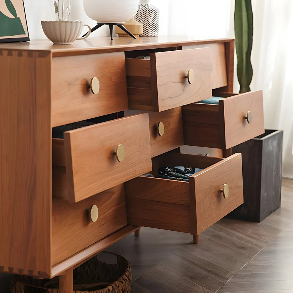 Commode contemporaine extra large à 9 tiroirs en pin brun