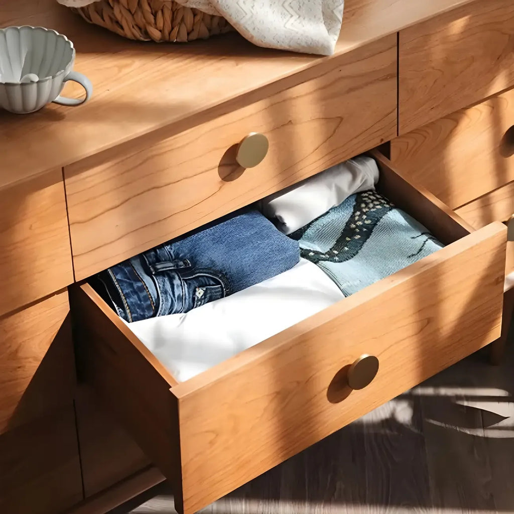 Commode contemporaine extra large à 9 tiroirs en pin brun