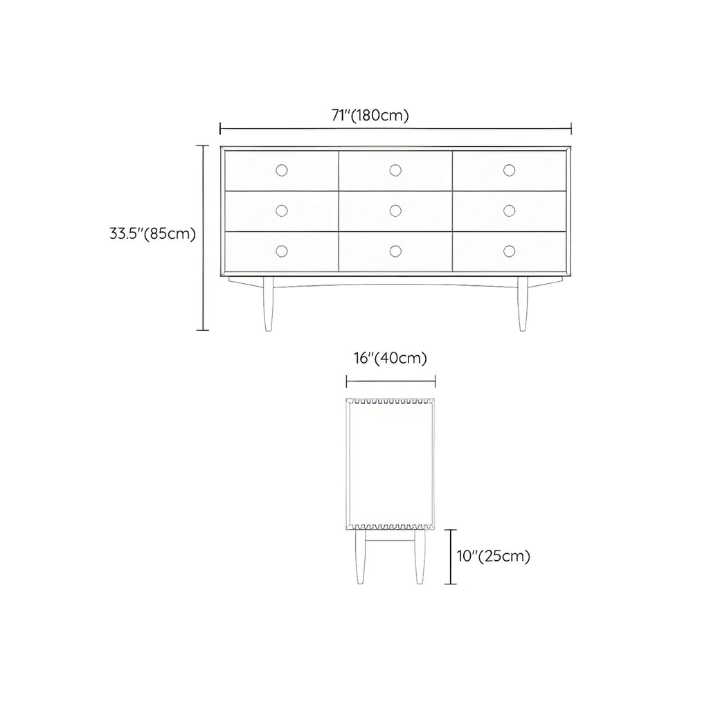 Commode contemporaine extra large à 9 tiroirs en pin brun