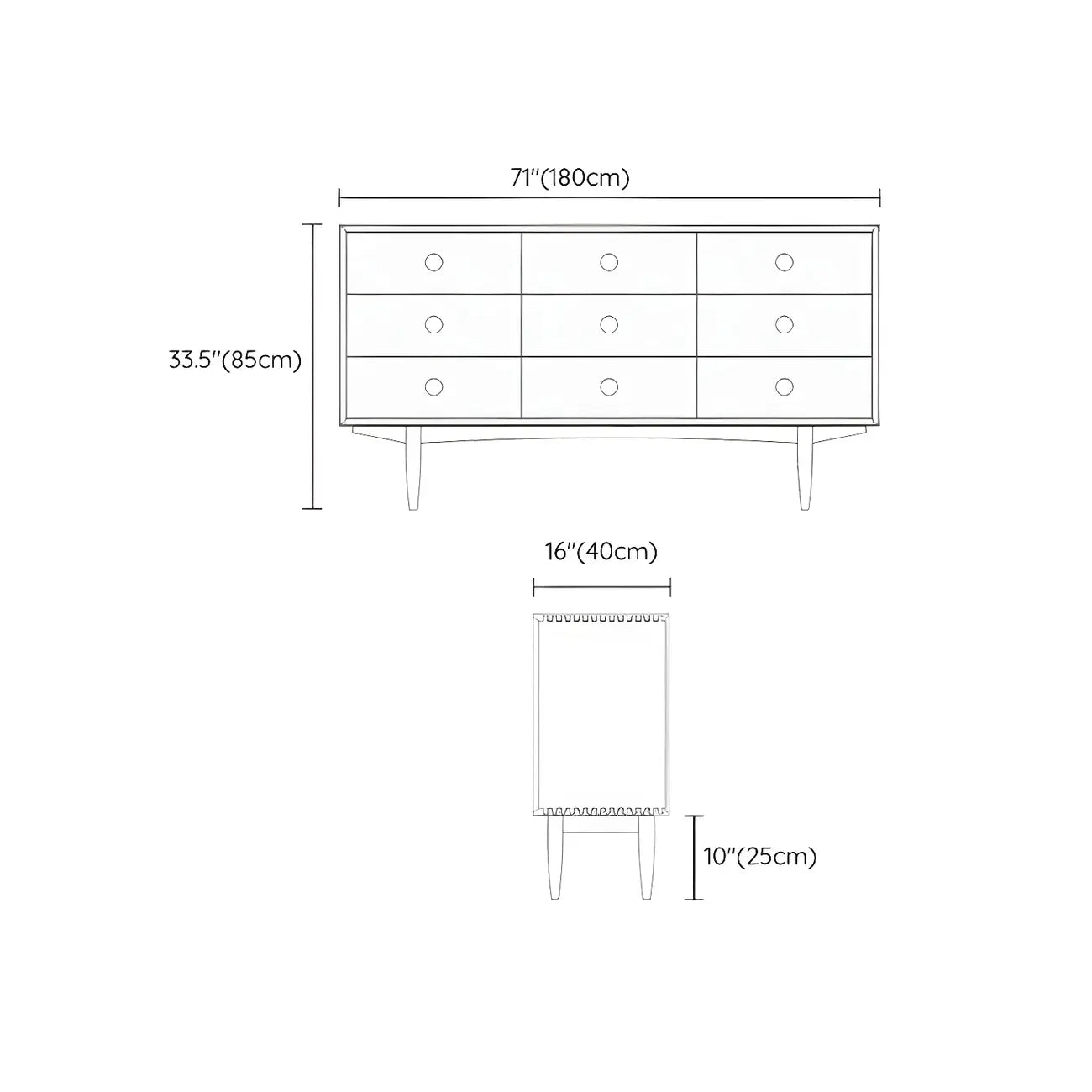 Commode contemporaine extra large à 9 tiroirs en pin brun