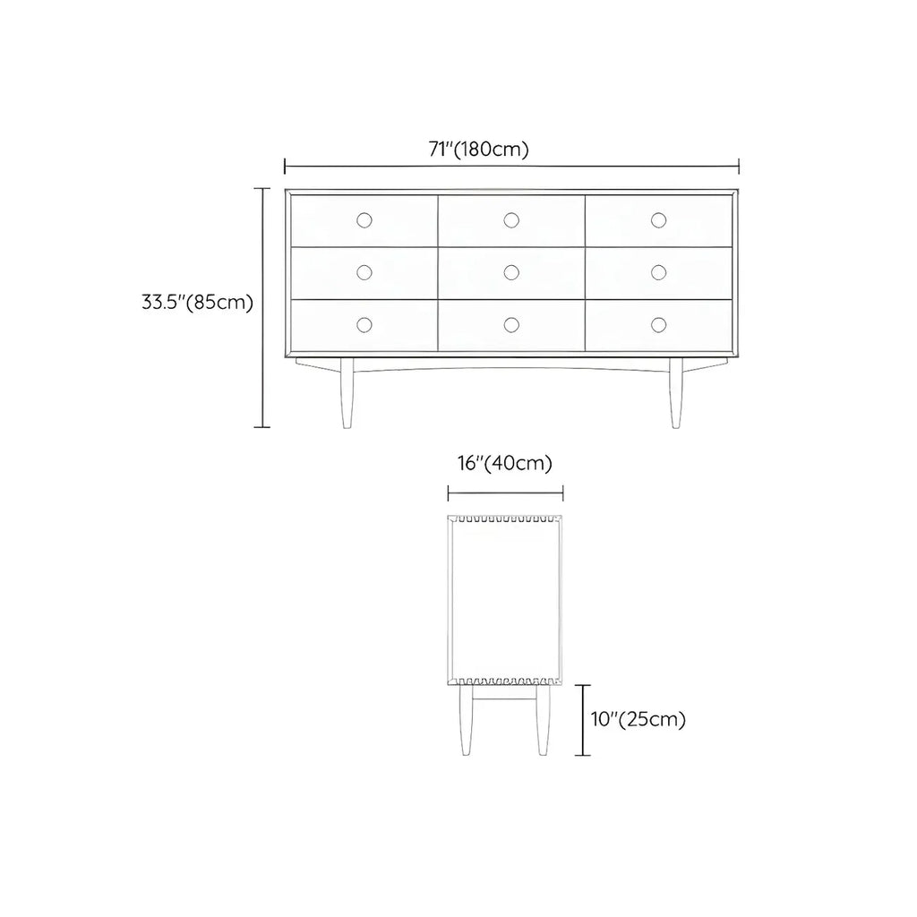 Commode contemporaine extra large à 9 tiroirs en pin brun