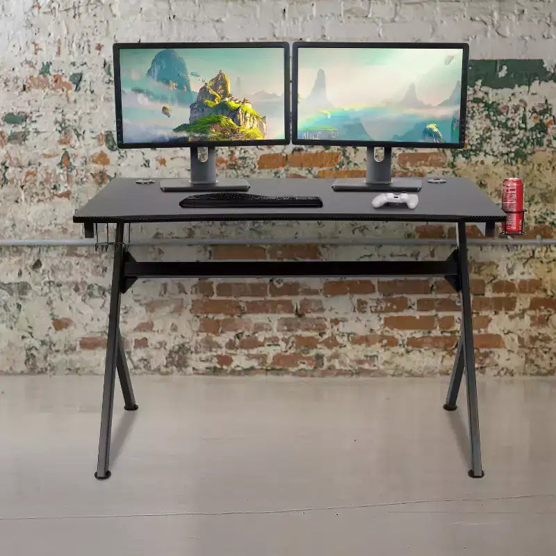 Bureau de jeu Flash Furniture 45,25 x 29 Table d'ordinateur Station de travail de joueur avec support de casque et 2 trous de gestion des câbles