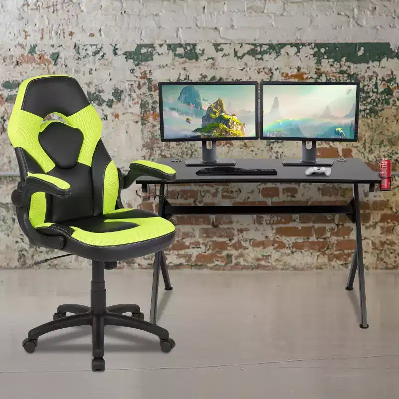 Ensemble bureau gamer et chaise de course Flash Furniture avec porte-gobelet, support de casque et 2 trous de gestion des câbles