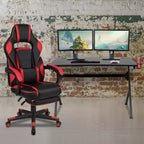 Bureau de jeu Flash Furniture avec porte-gobelet/crochet pour casque/2 trous de gestion des câbles et fauteuil de jeu inclinable avec accoudoirs et repose-pieds