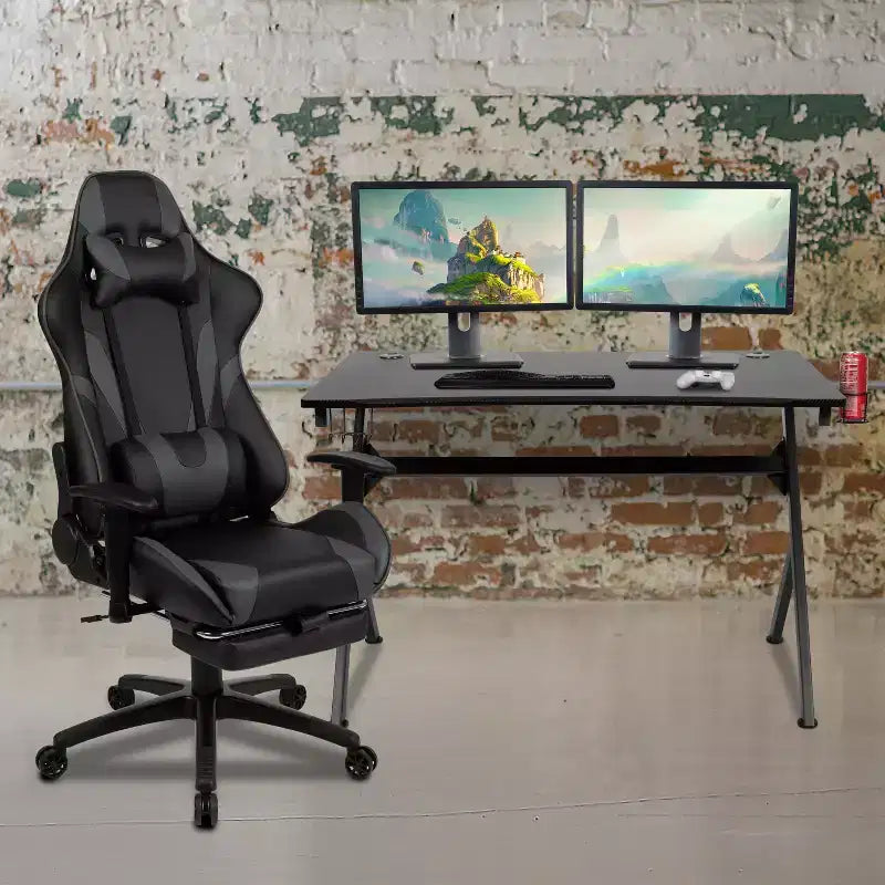 Ensemble bureau et fauteuil de jeu inclinable Flash Furniture avec repose-pieds, porte-gobelet, support pour casque et 2 trous passe-câbles