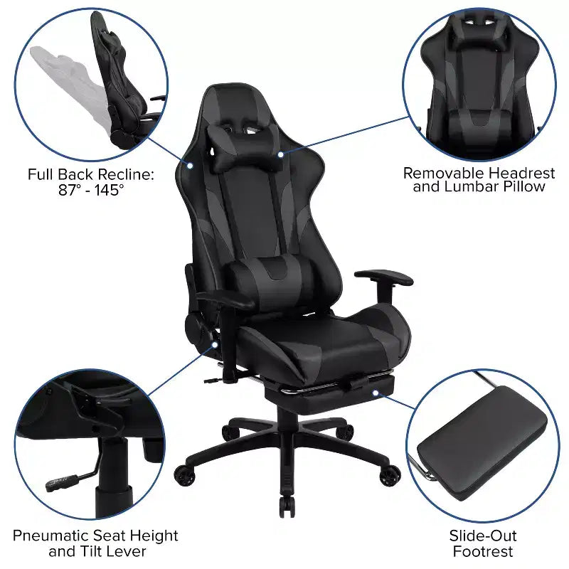 Ensemble bureau et fauteuil de jeu inclinable Flash Furniture avec repose-pieds, porte-gobelet, support pour casque et 2 trous passe-câbles