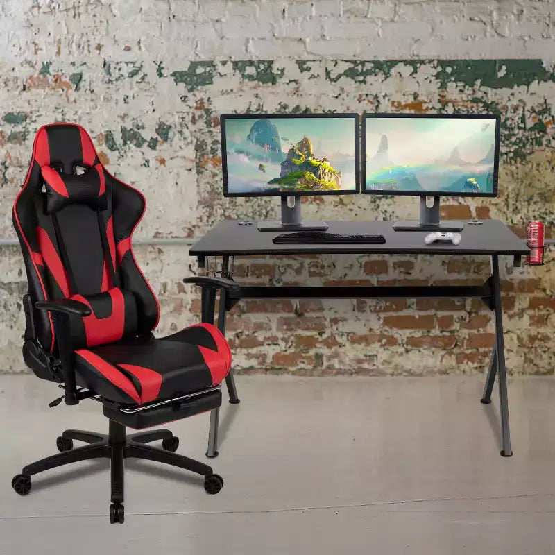 Ensemble bureau et fauteuil de jeu inclinable Flash Furniture avec repose-pieds, porte-gobelet, support pour casque et 2 trous passe-câbles
