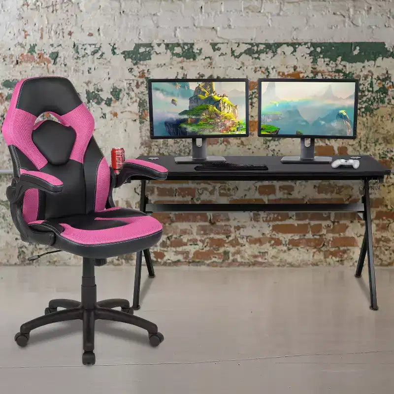 Ensemble bureau de jeu et chaise de course Flash Furniture avec porte-gobelet, crochet pour casque et tapis de souris amovible – 2 trous de gestion des câbles