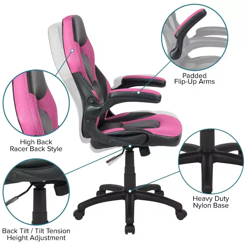 Ensemble bureau de jeu et chaise de course Flash Furniture avec porte-gobelet, crochet pour casque et tapis de souris amovible – 2 trous de gestion des câbles